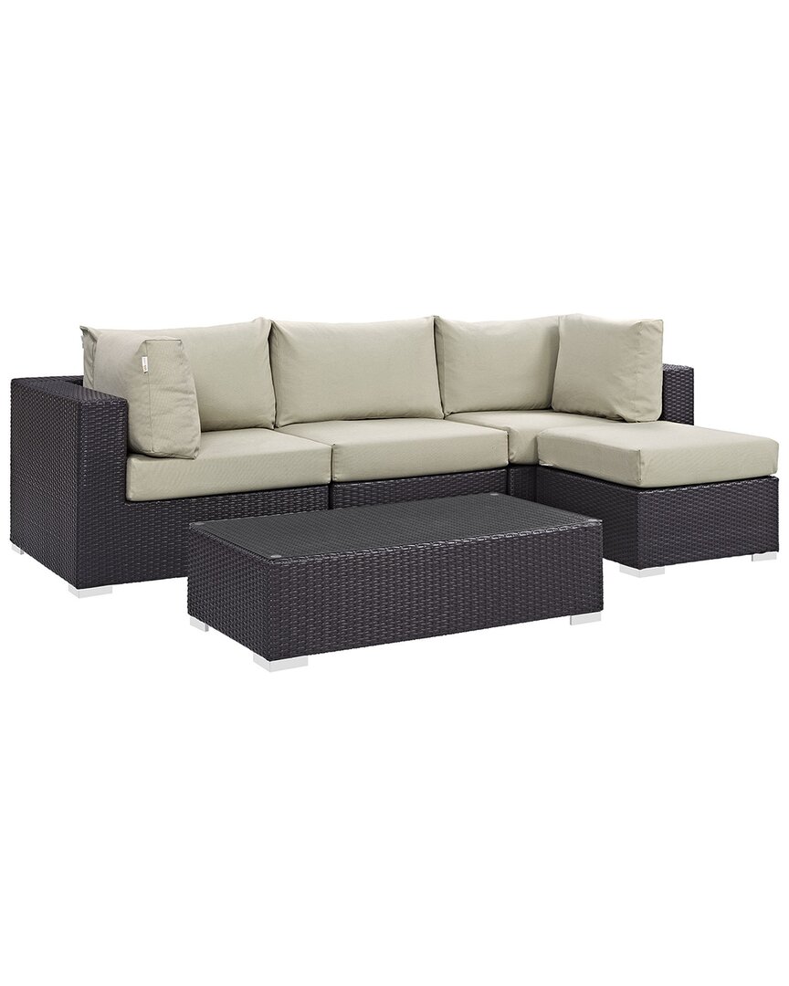 Modway Convene 5-piece Outdoor Patio Sectional Set In Brown