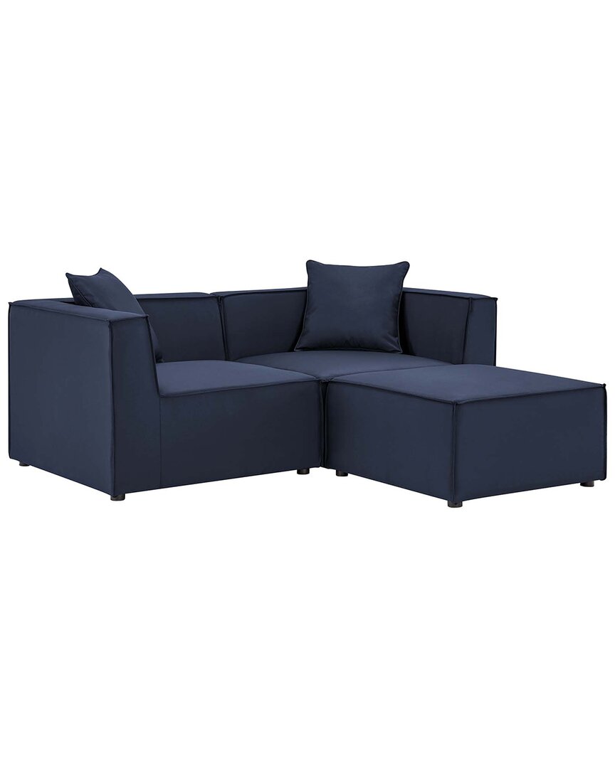 Modway Saybrook Outdoor Patio Upholstered Loveseat & Ottoman Set In Navy