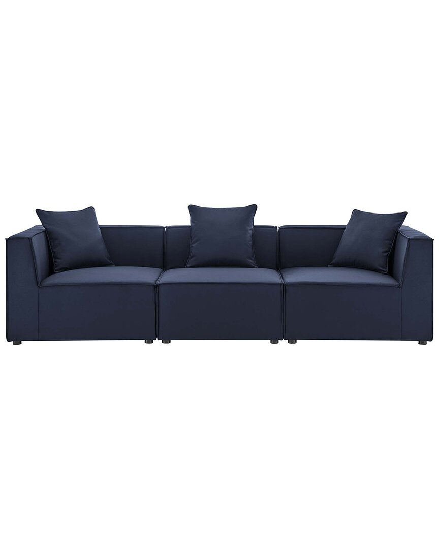 Modway Saybrook Outdoor Patio Upholstered 3-piece Sectional Sofa In Navy