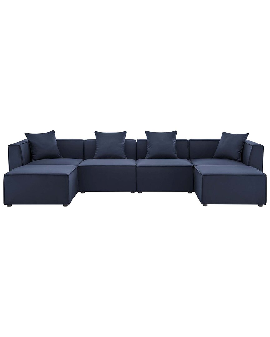 Modway Saybrook Outdoor Patio Upholstered 6pc Sectional Sofa In Navy