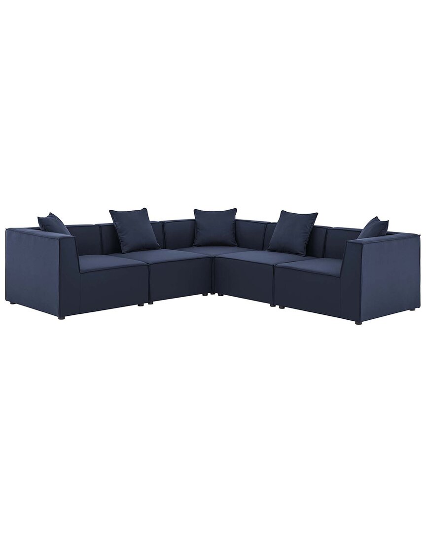 Modway Saybrook Outdoor Patio Upholstered 5-piece Sectional Sofa In Navy