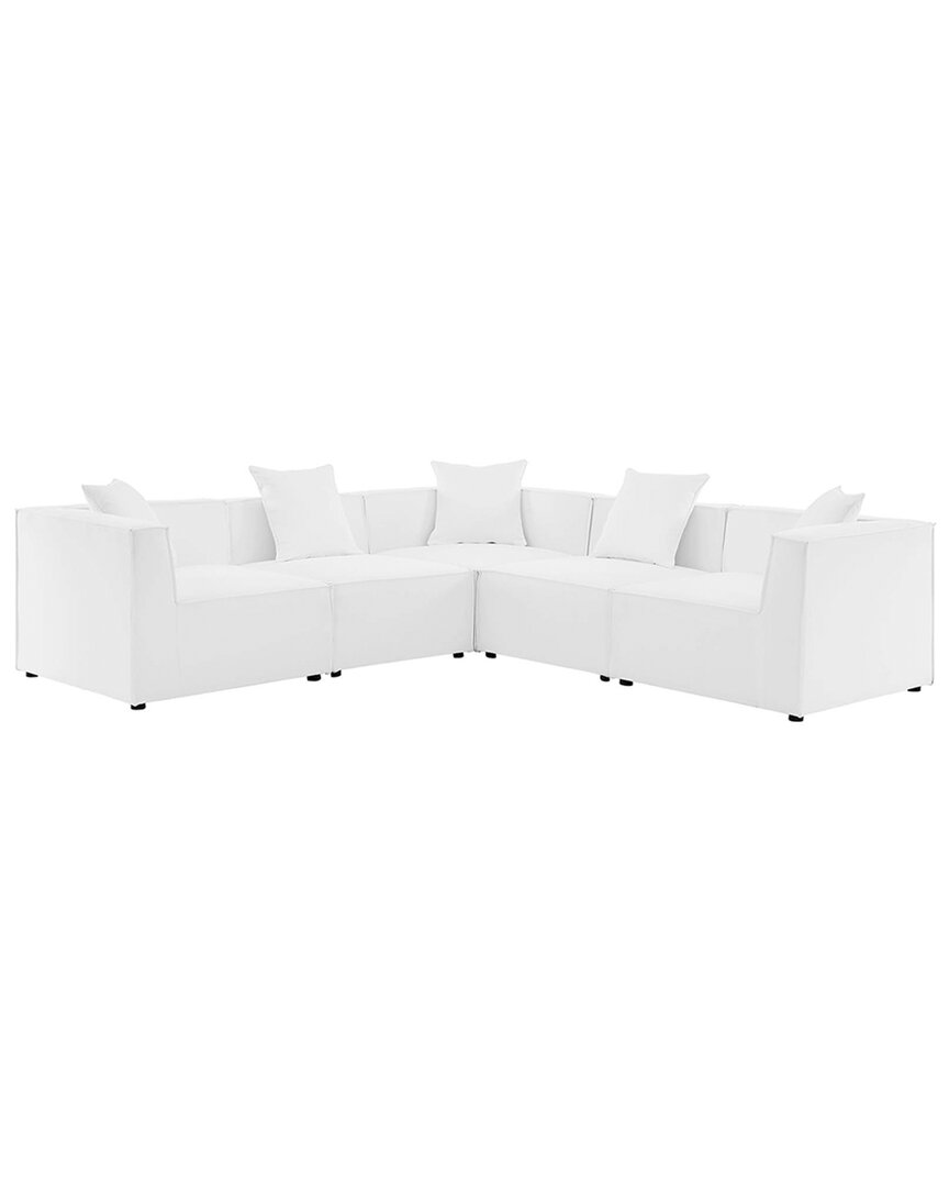 Modway Saybrook Outdoor Patio Upholstered 5-piece Sectional Sofa In White
