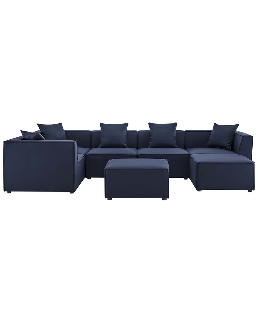 Modway Saybrook Outdoor Patio Upholstered 7-piece Section In Navy