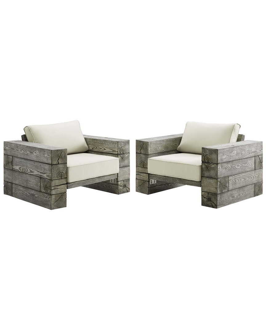 Modway Manteo Set Of 2 Outdoor Patio Sunbrella Lounge Armchairs In Gray