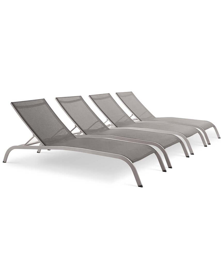 Modway Savannah Set Of 4 Outdoor Patio Mesh Chaise Loungers In Gray