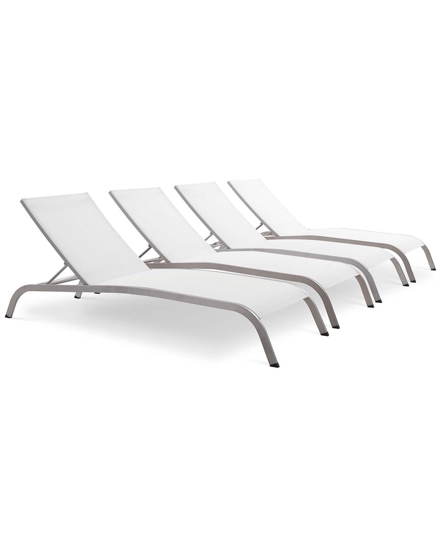 Modway Savannah Set Of 4 Outdoor Patio Mesh Chaise Loungers In White
