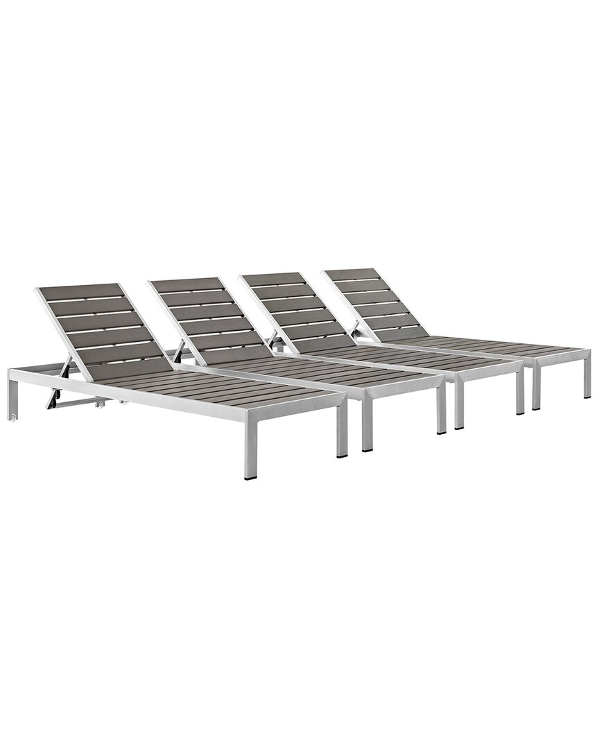Modway Shore Set Of 4 Outdoor Patio Chaise Loungers In Silver