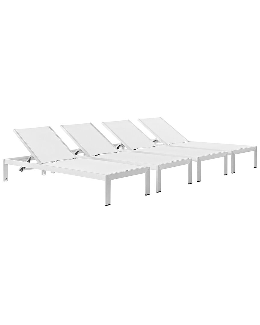 Modway Shore Set Of 4 Outdoor Patio Chaise Loungers In Silver