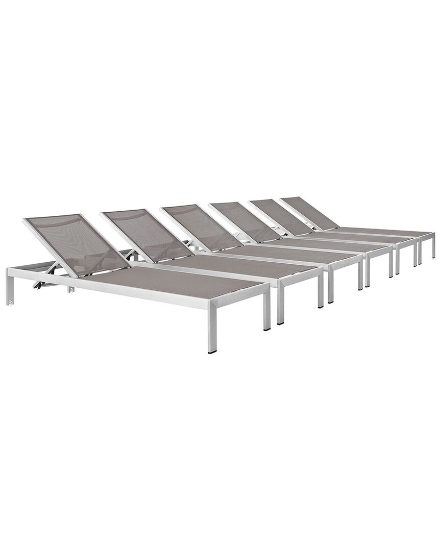 Modway Shore Set Of 6 Outdoor Patio Chaise Loungers In Silver