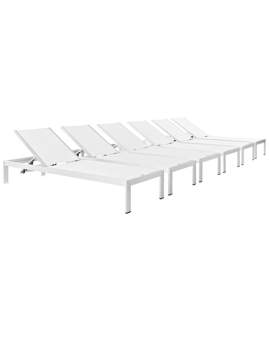 Modway Shore Set Of 6 Outdoor Patio Chaise Loungers In Silver