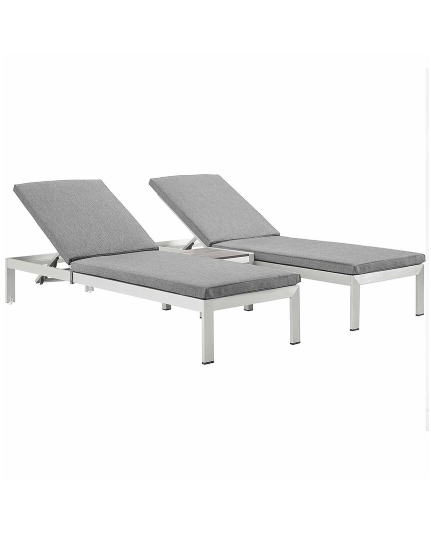 Modway Shore 3-piece Outdoor Patio Chaise With Cushions In Silver
