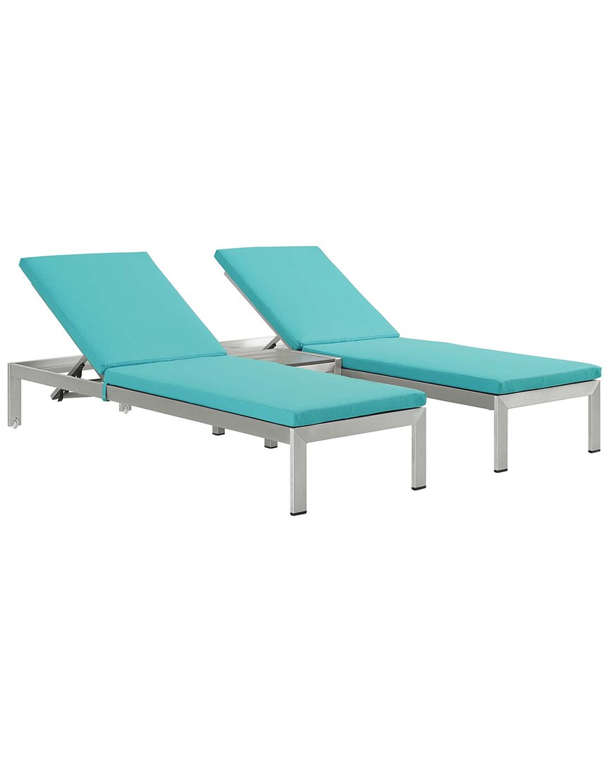 Modway Shore 3-piece Outdoor Patio Chaise With Cushions In Silver