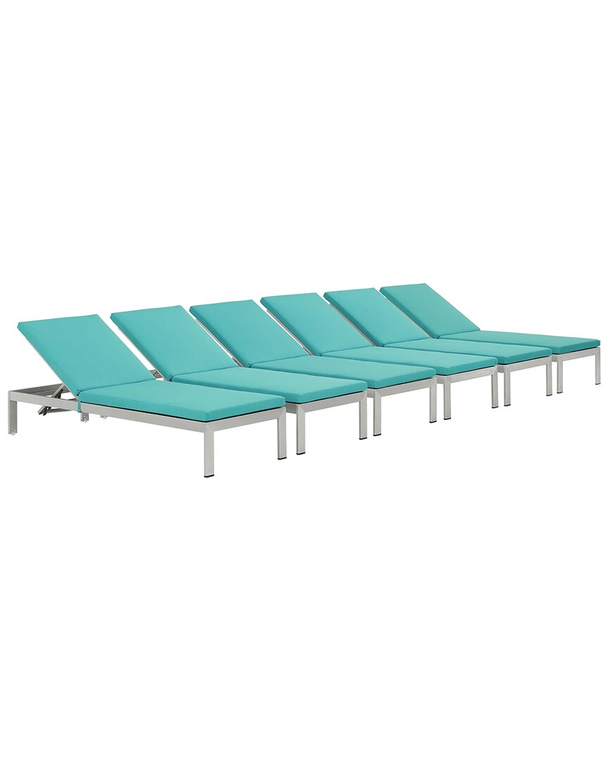 Modway Shore Set Of 6 Outdoor Patio Chaise With Cushions In Silver
