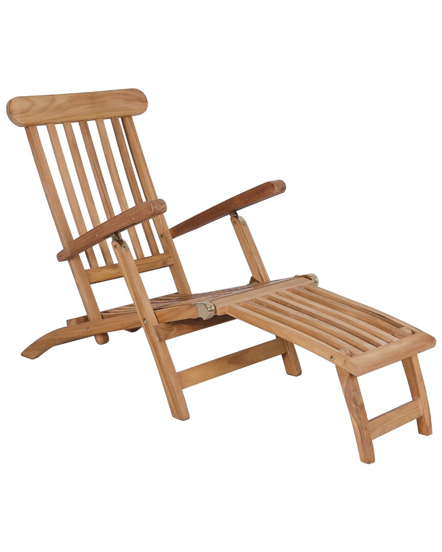 Courtyard Casual Basic Teak Folding Chaise Lounger In Beige