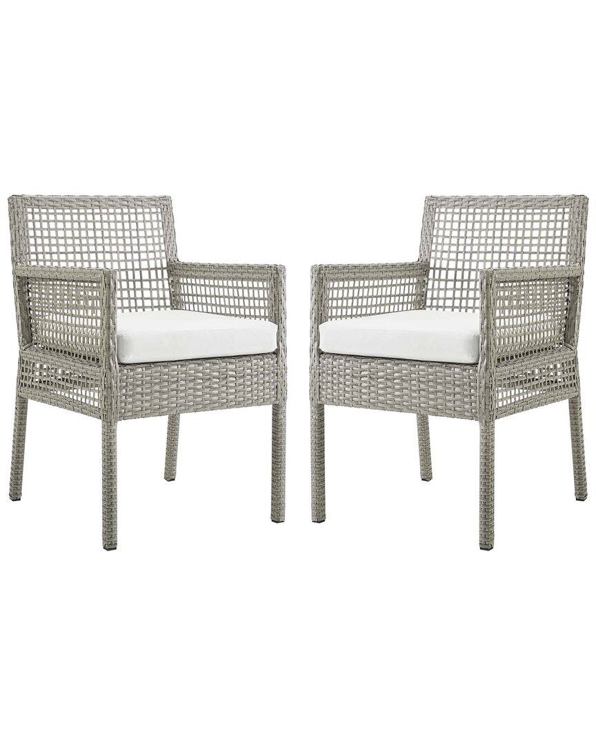 Modway Aura Dining Armchair Outdoor Patio Wicker Rattan Set Of 2 In Grey