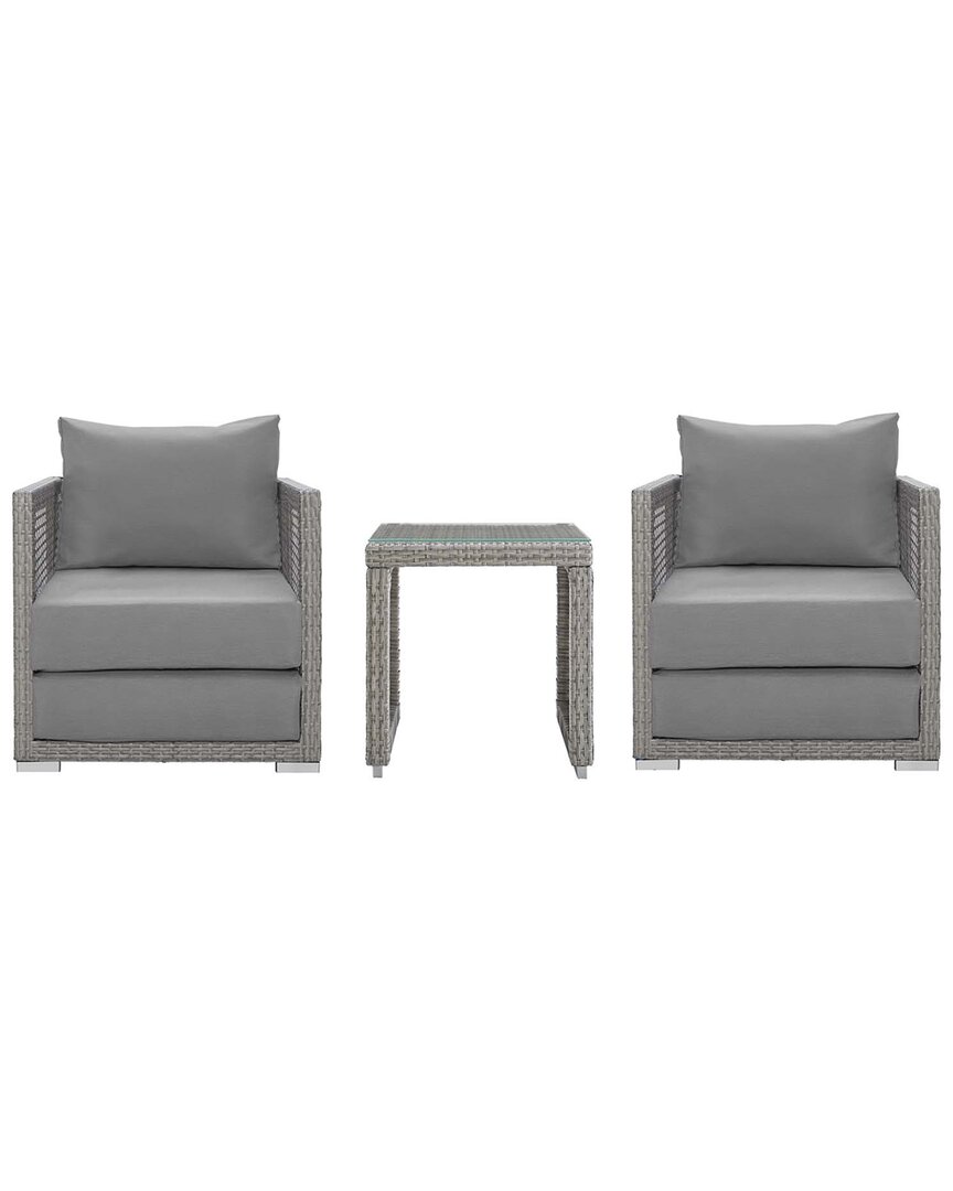 Modway Aura 3pc Outdoor Patio Wicker Rattan Set In Grey