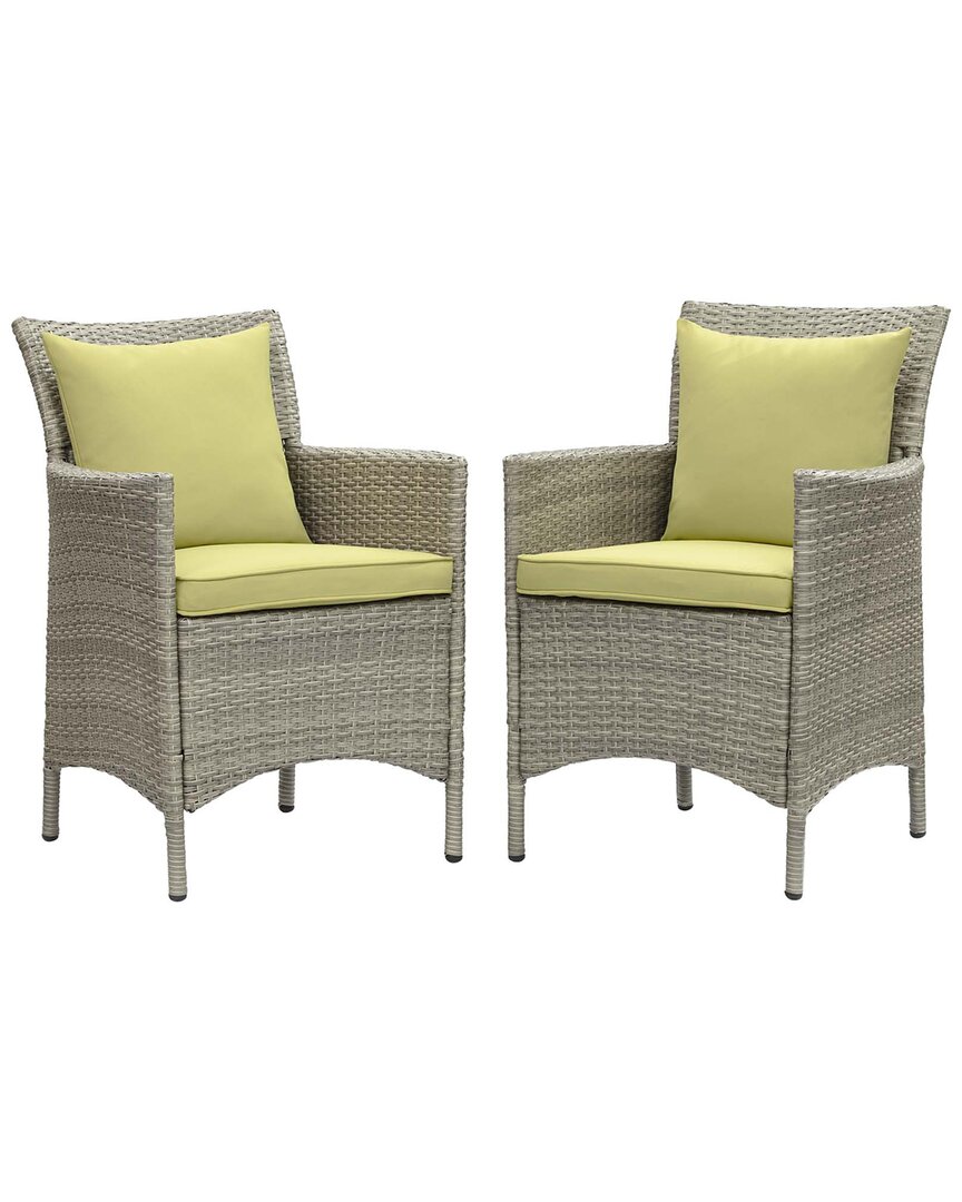 Modway Conduit Outdoor Patio Wicker Rattan Dining Armchair Set Of 2 In Grey
