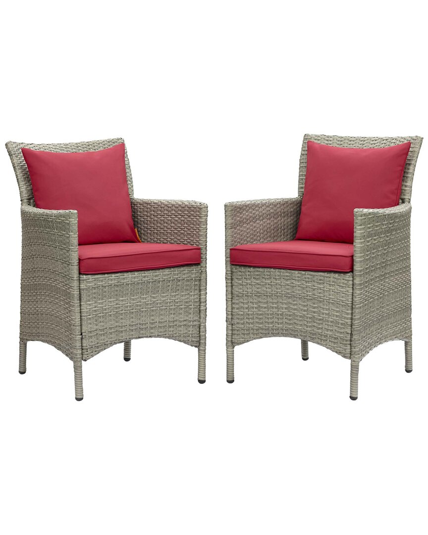 Modway Conduit Outdoor Patio Wicker Rattan Dining Armchair Set Of 2 In Grey