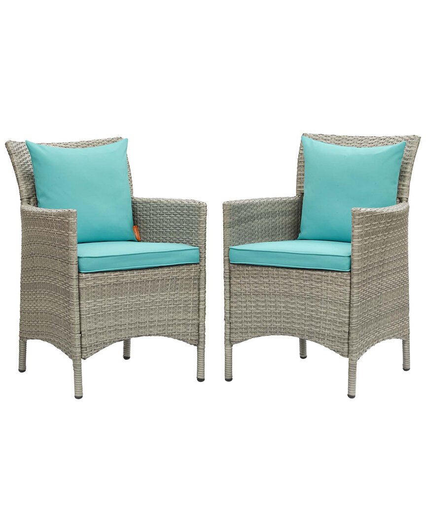 Modway Conduit Outdoor Patio Wicker Rattan Dining Armchair Set Of 2 In Grey