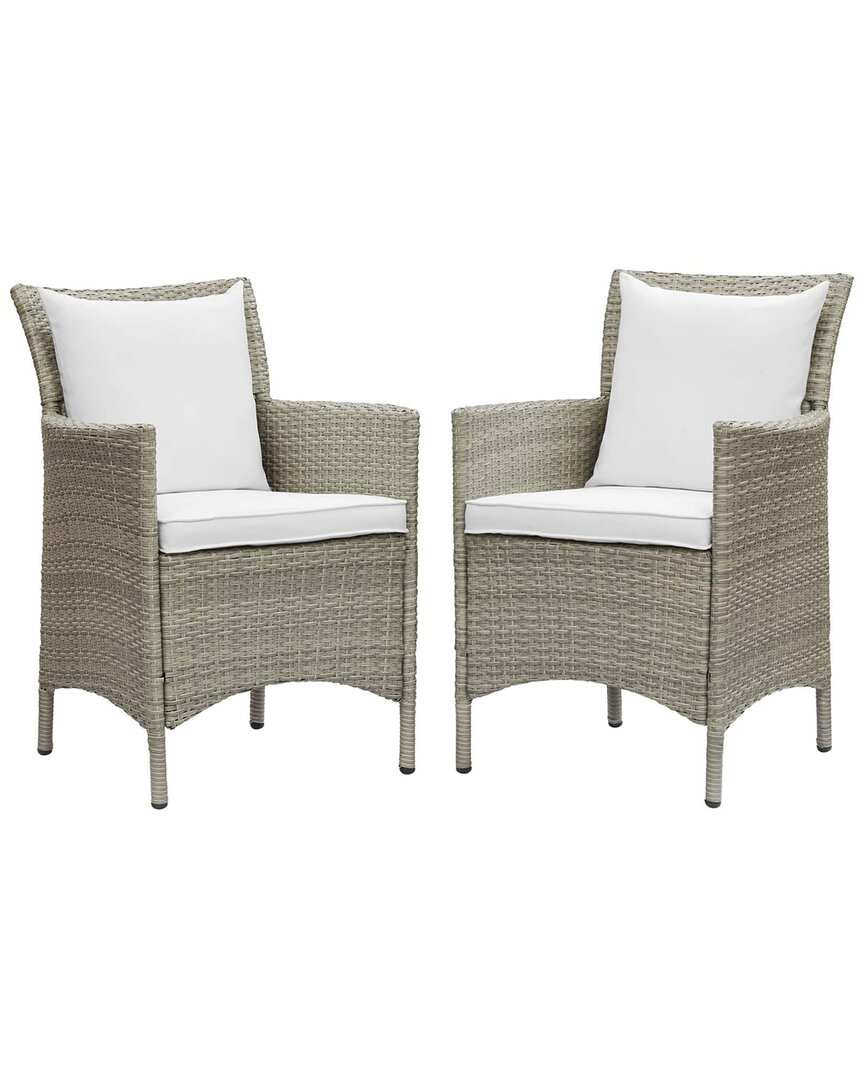 Modway Conduit Outdoor Patio Wicker Rattan Dining Armchair Set Of 2 In Grey