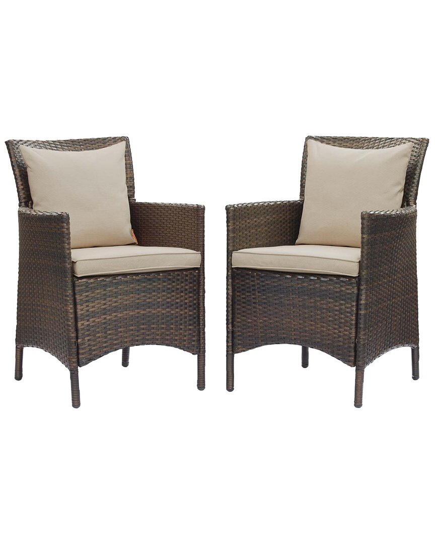 Modway Conduit Outdoor Patio Wicker Rattan Dining Armchair Set Of 2 In Brown