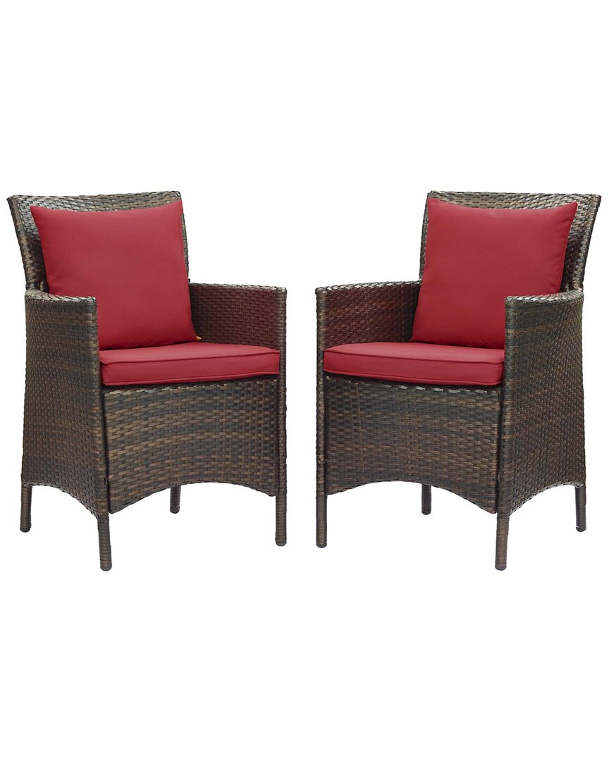 Modway Conduit Outdoor Patio Wicker Rattan Dining Armchair Set Of 2 In Brown