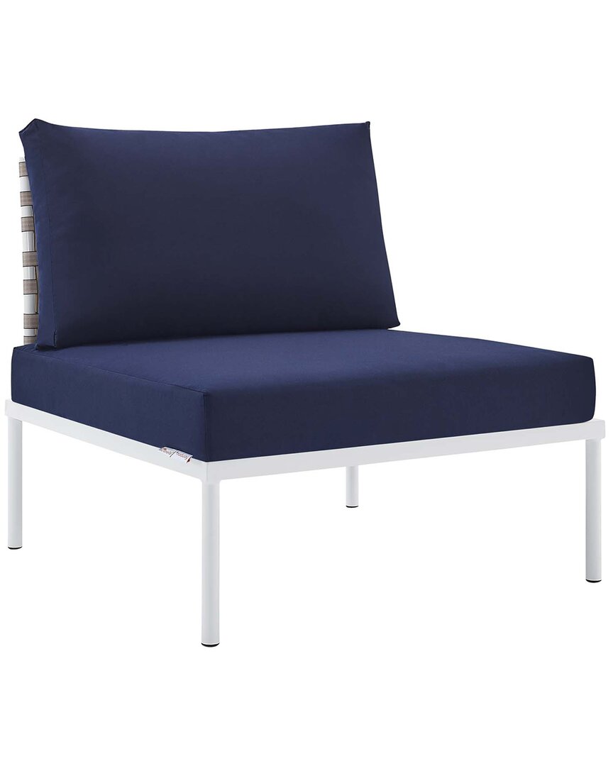 Modway Harmony Sunbrella® Basket Weave Outdoor Patio Aluminum Armless Chair In Blue