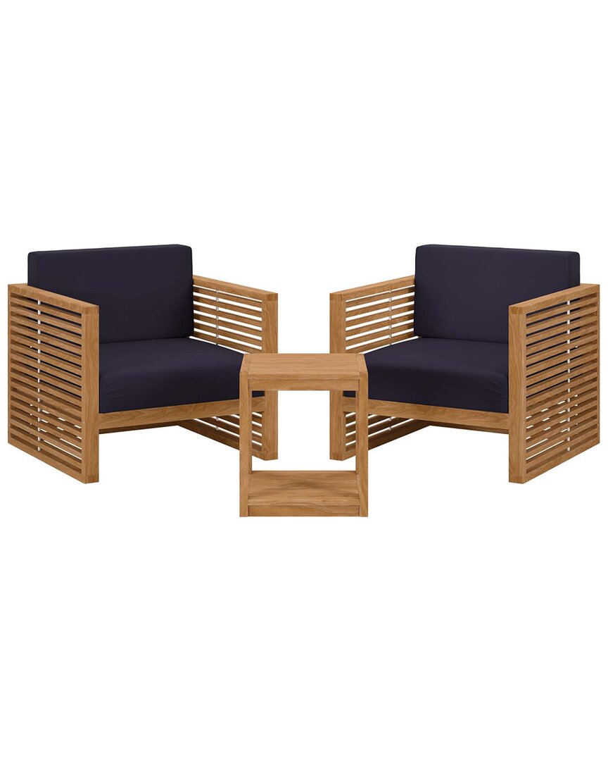 Modway Carlsbad 3pc Teak Wood Outdoor Patio Set In Brown