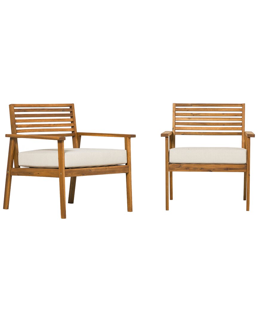 Hewson Modern Slat-back Acacia Patio Club Chair In Brown