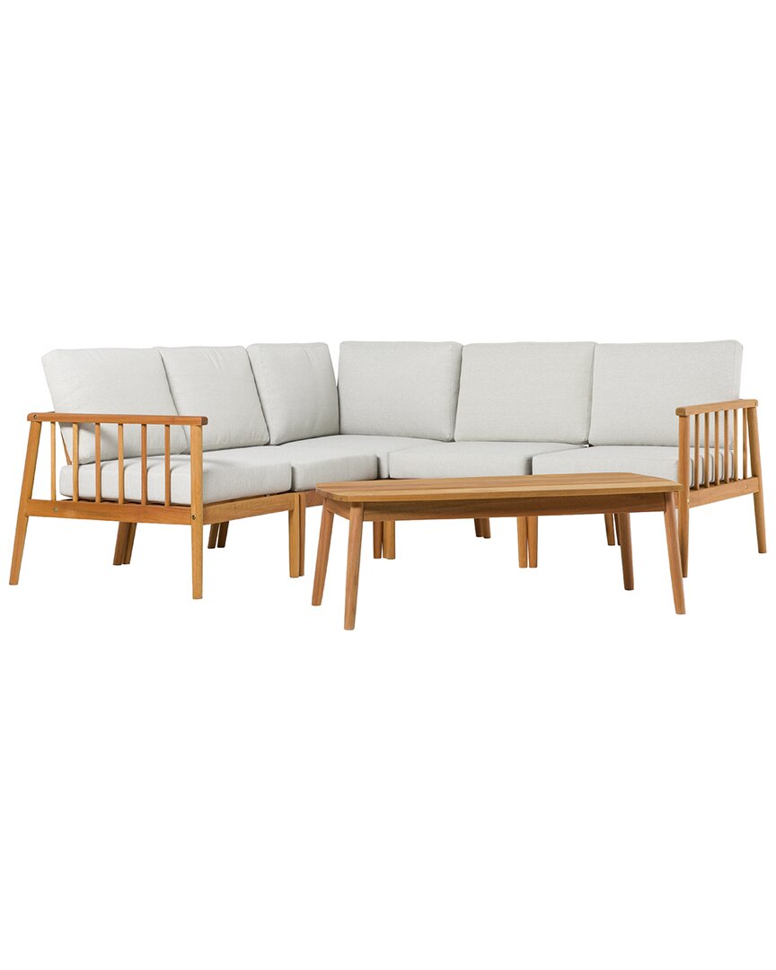 Hewson Contemporary 6pc Cushioned Eucalyptus Patio Sectional In Beige