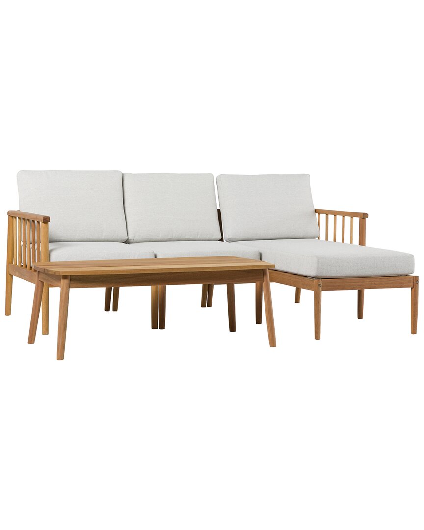 Hewson Contemporary 4pc Cushioned Eucalyptus Patio Lounge Set In Beige