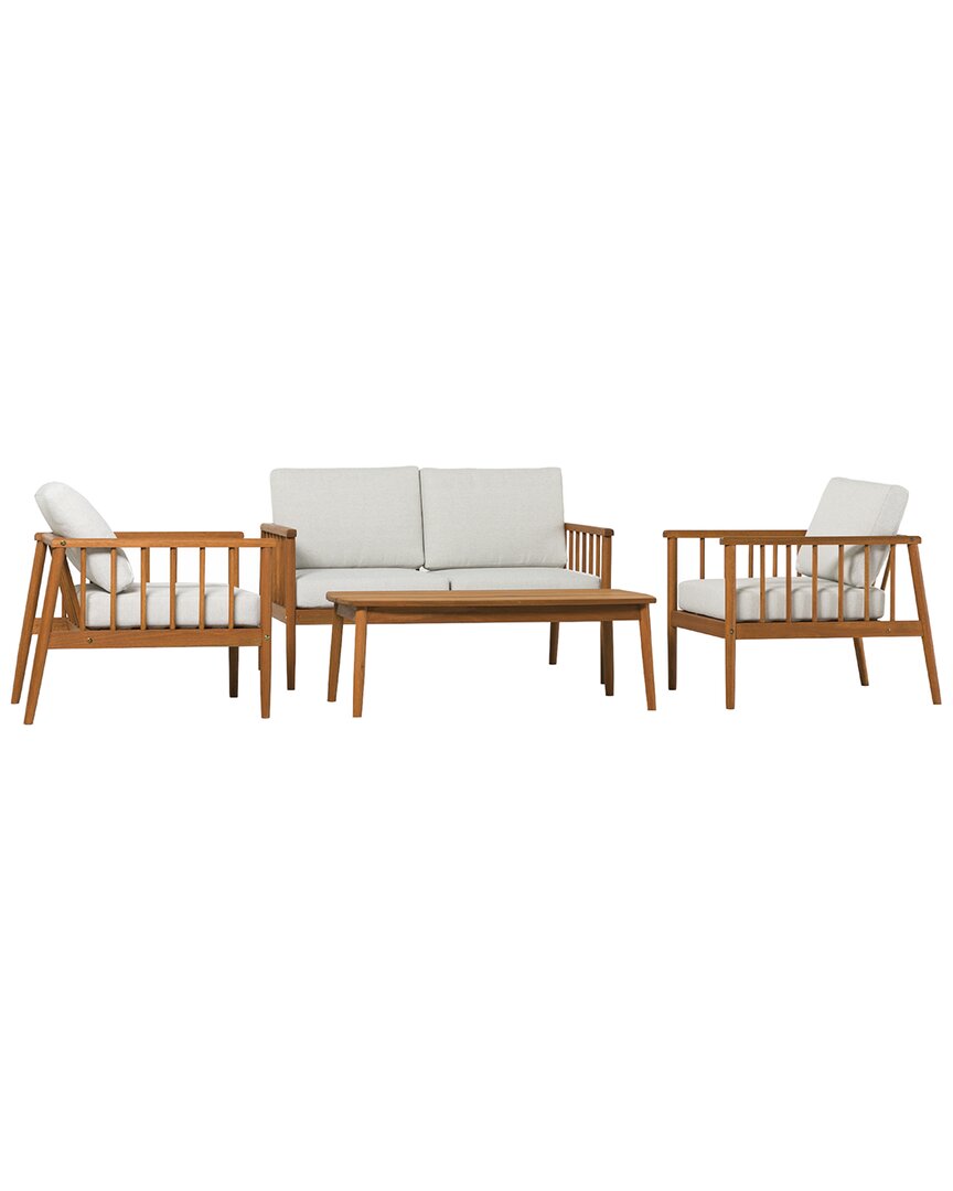 Hewson Contemporary 4pc Cushioned Eucalyptus Patio Chat Set In Brown
