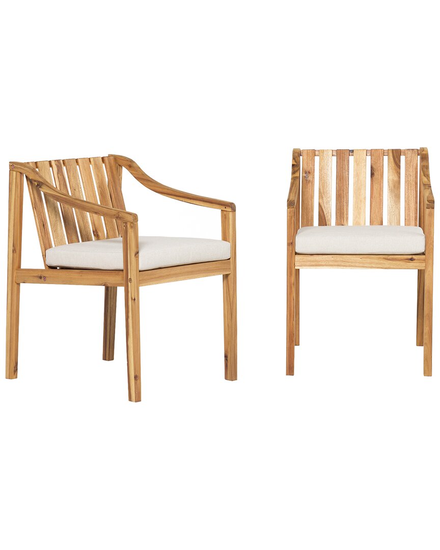 Hewson Modern 2pc Acacia Dining Chairs In Beige