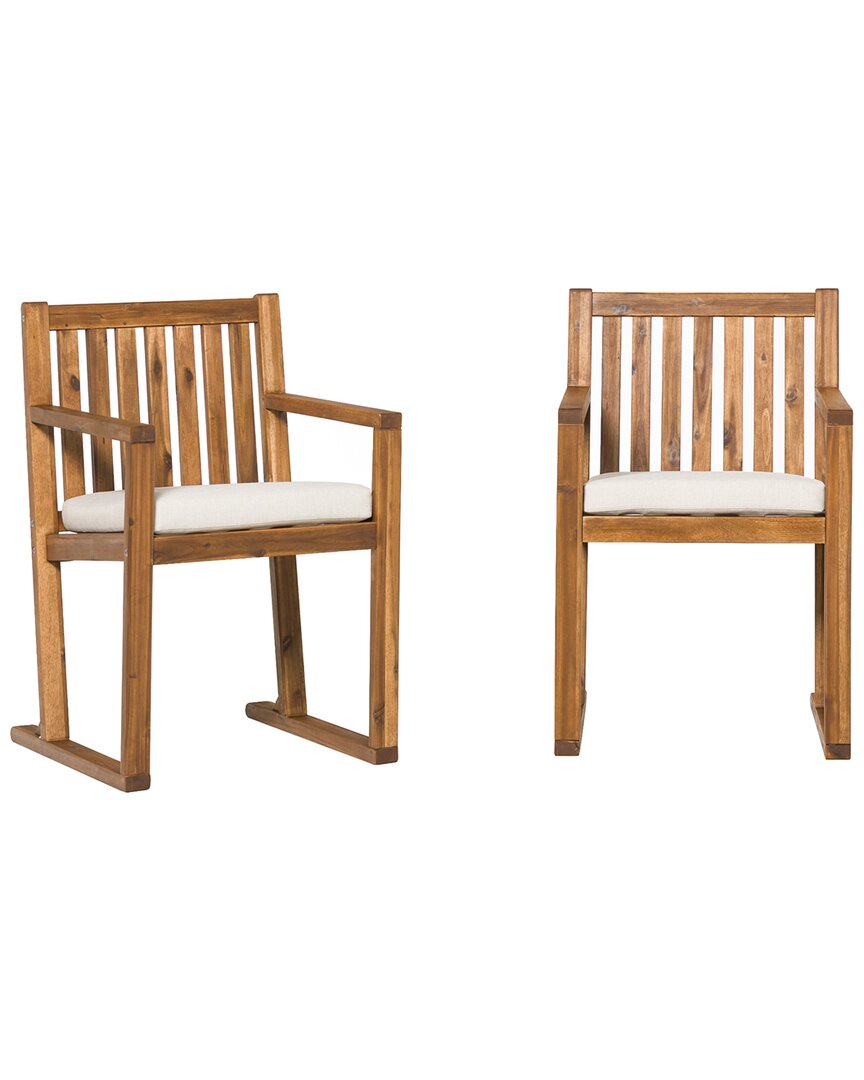 Hewson Contemporary 2pc Slat-back Patio Dining Chairs In Brown