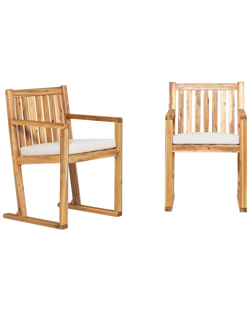 Hewson Contemporary 2pc Slat-back Patio Dining Chairs In Beige