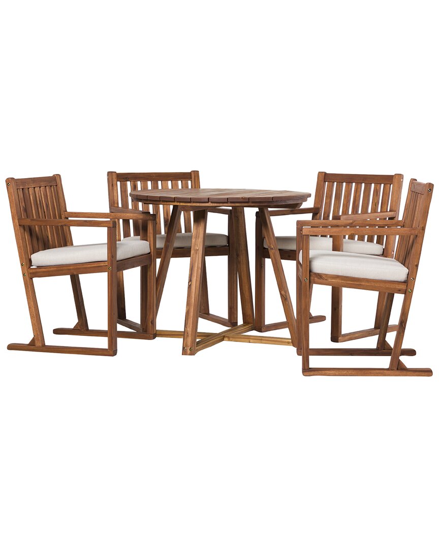 Hewson Contemporary 5pc Slat-back Patio Dining Set In Brown