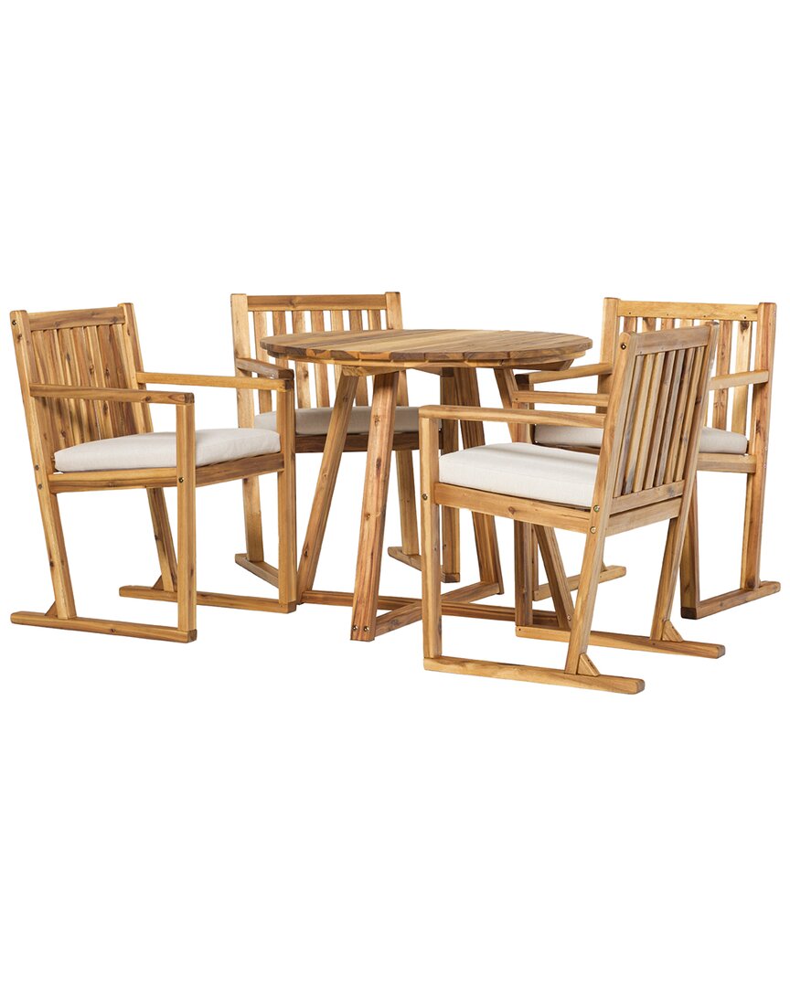 Hewson Contemporary 5pc Slat-back Patio Dining Set In Beige