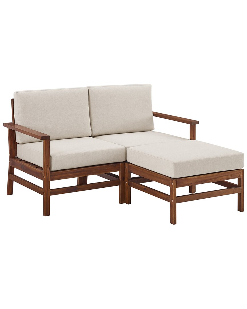 Hewson Modern 3pc Minimal Cushioned Patio Chat Set In Brown