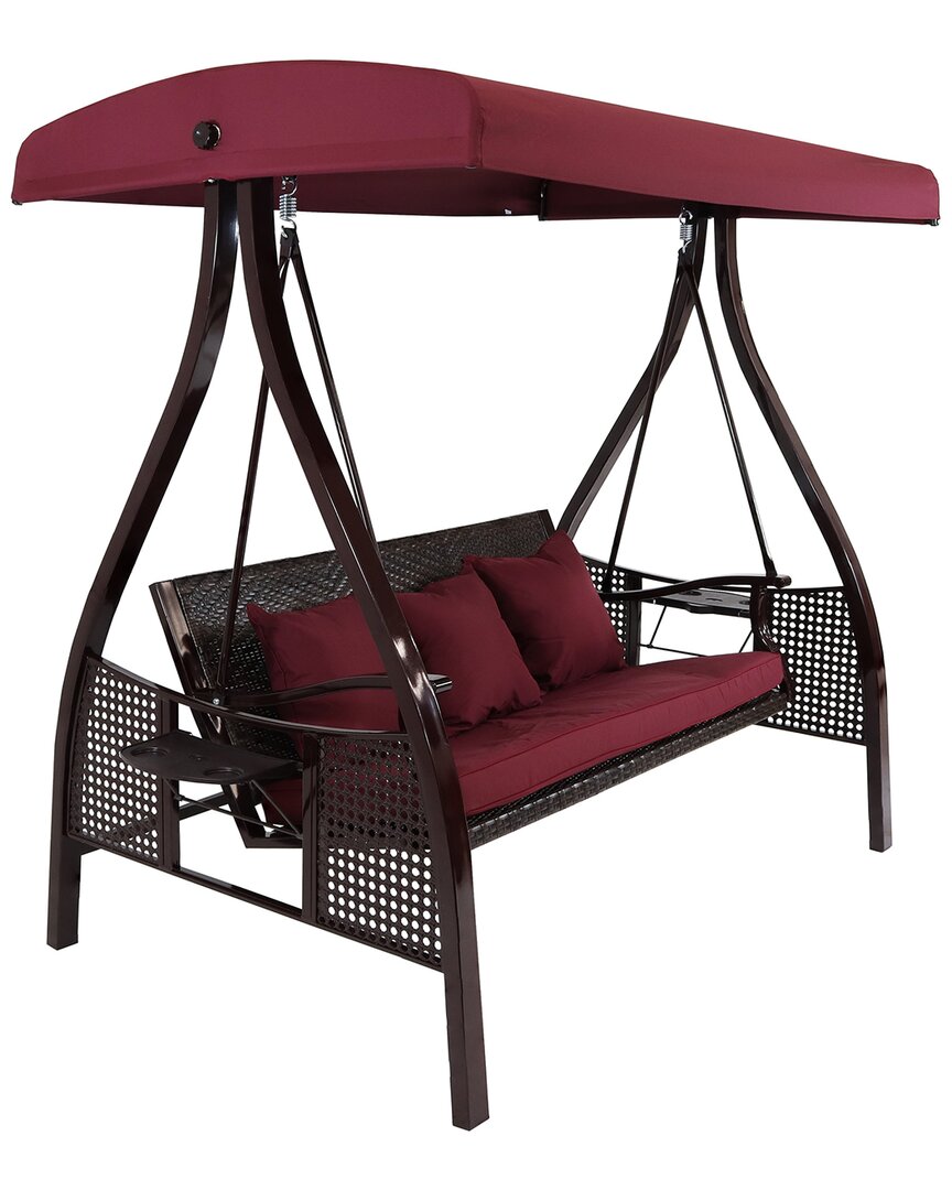 Sunnydaze 3-person Steel Patio Swing With Side Table In Red
