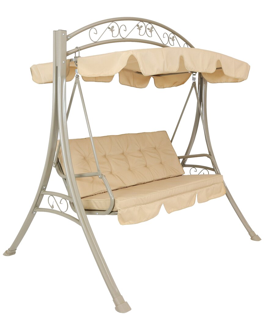 Sunnydaze 3-person Steel Patio Swing With Canopy In Cream