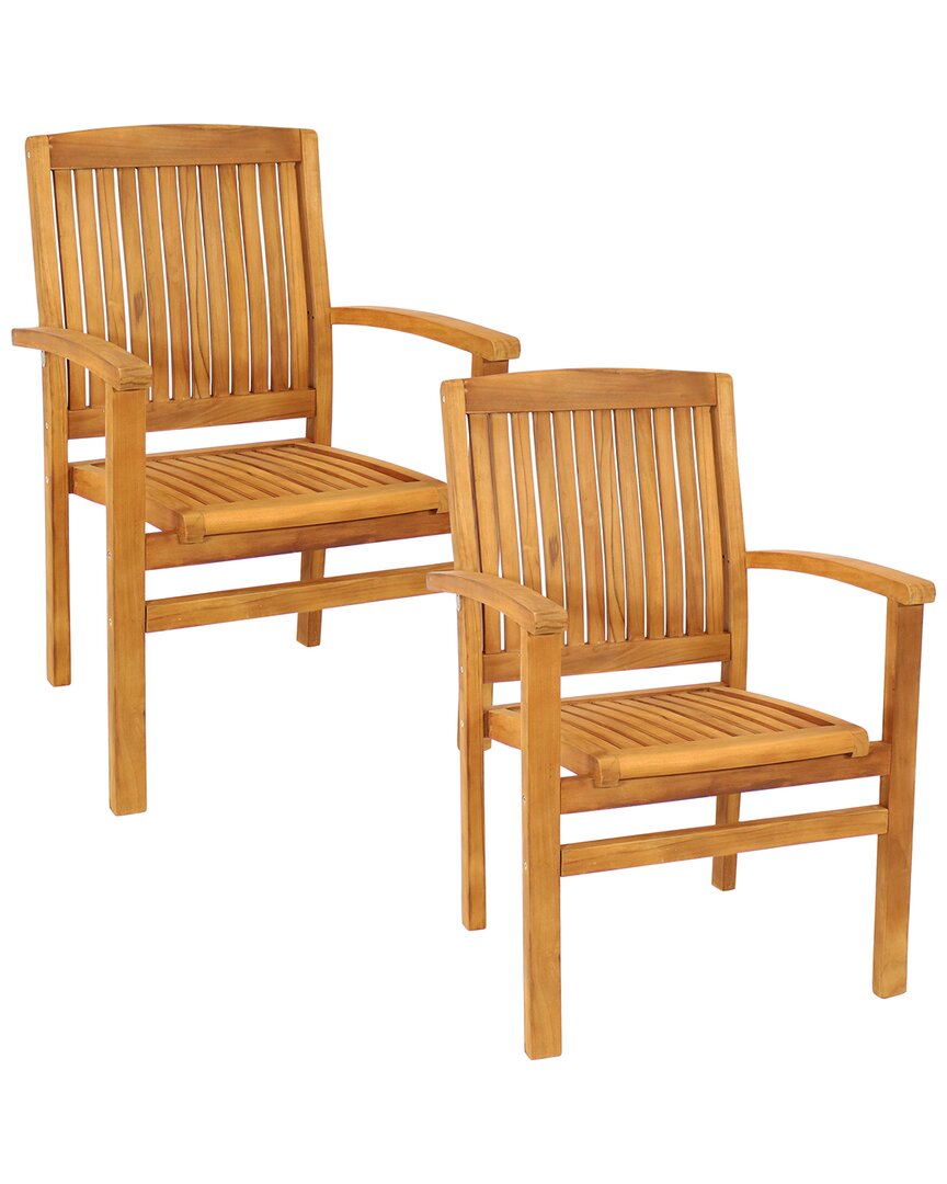 Sunnydaze Stackable Teak Wood Patio Armchair - 2-p In Brown