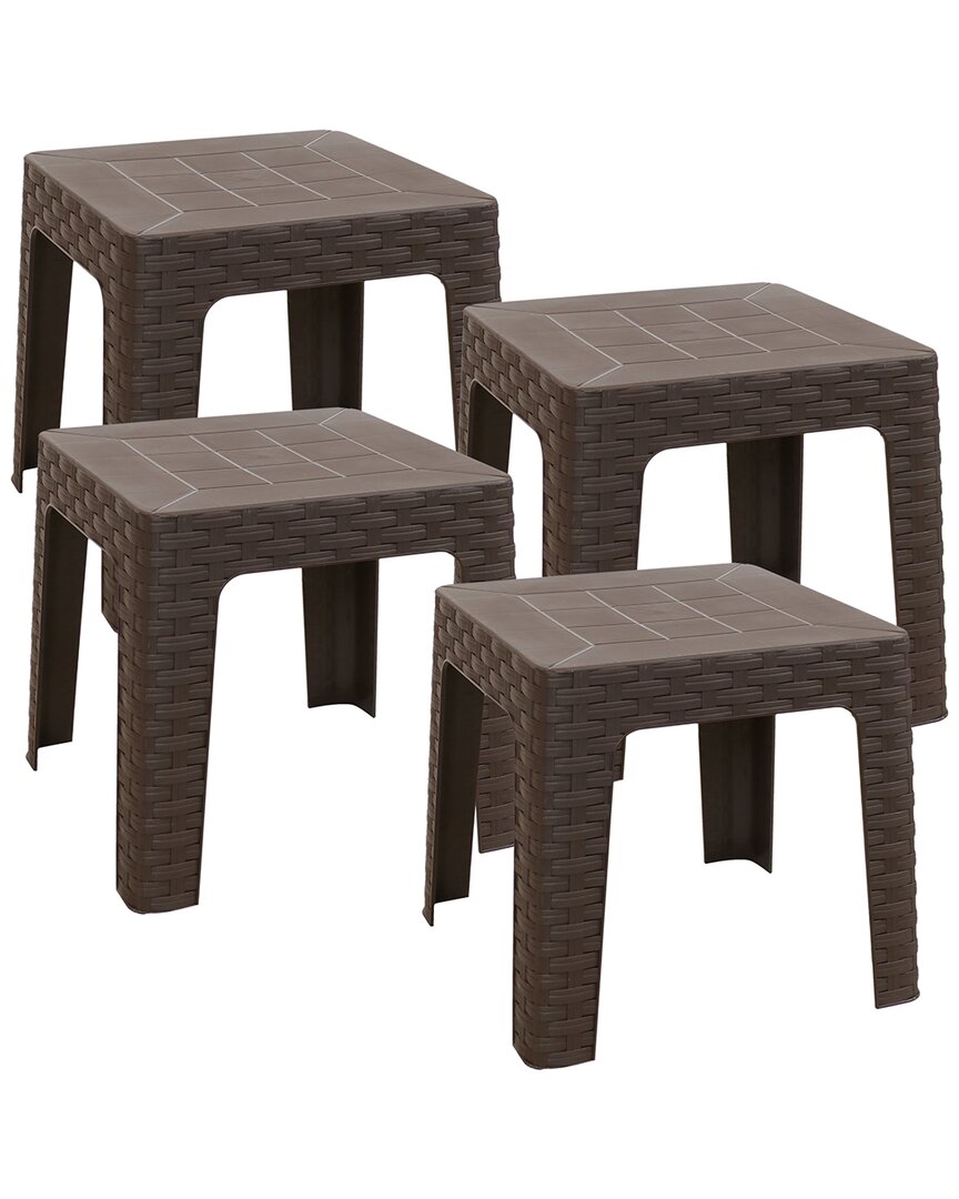 Sunnydaze Set Of 4 Patio Side Tables In Brown