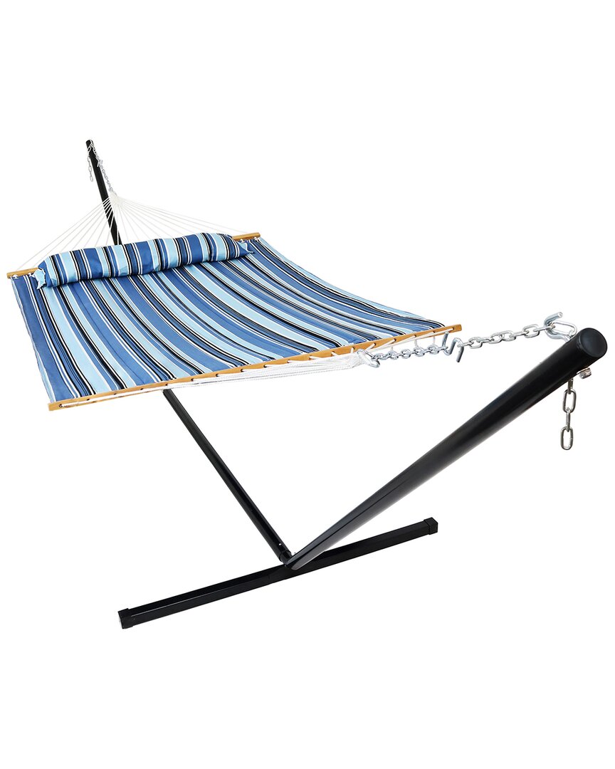 Sunnydaze Quilted Fabric Hammock Bed With 15-foot In Blue