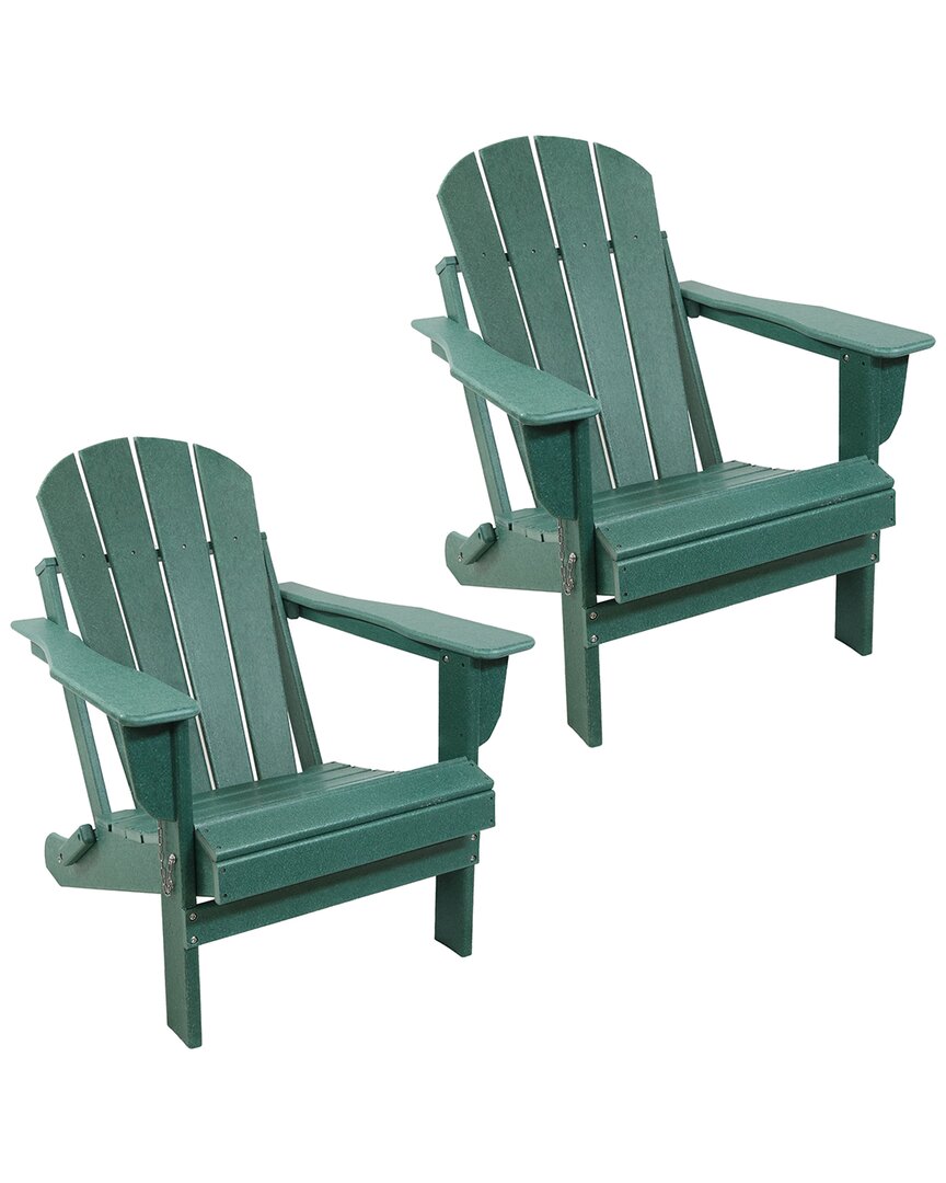 Sunnydaze Set Of 2 Foldable Adirondack Chairs In Green