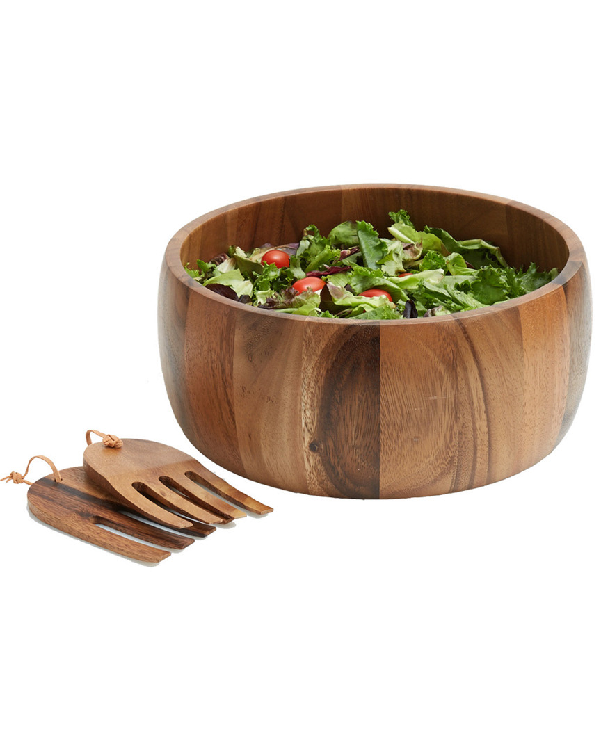 Woodard & Charles Acacia Salad Bowl With Salad Hands