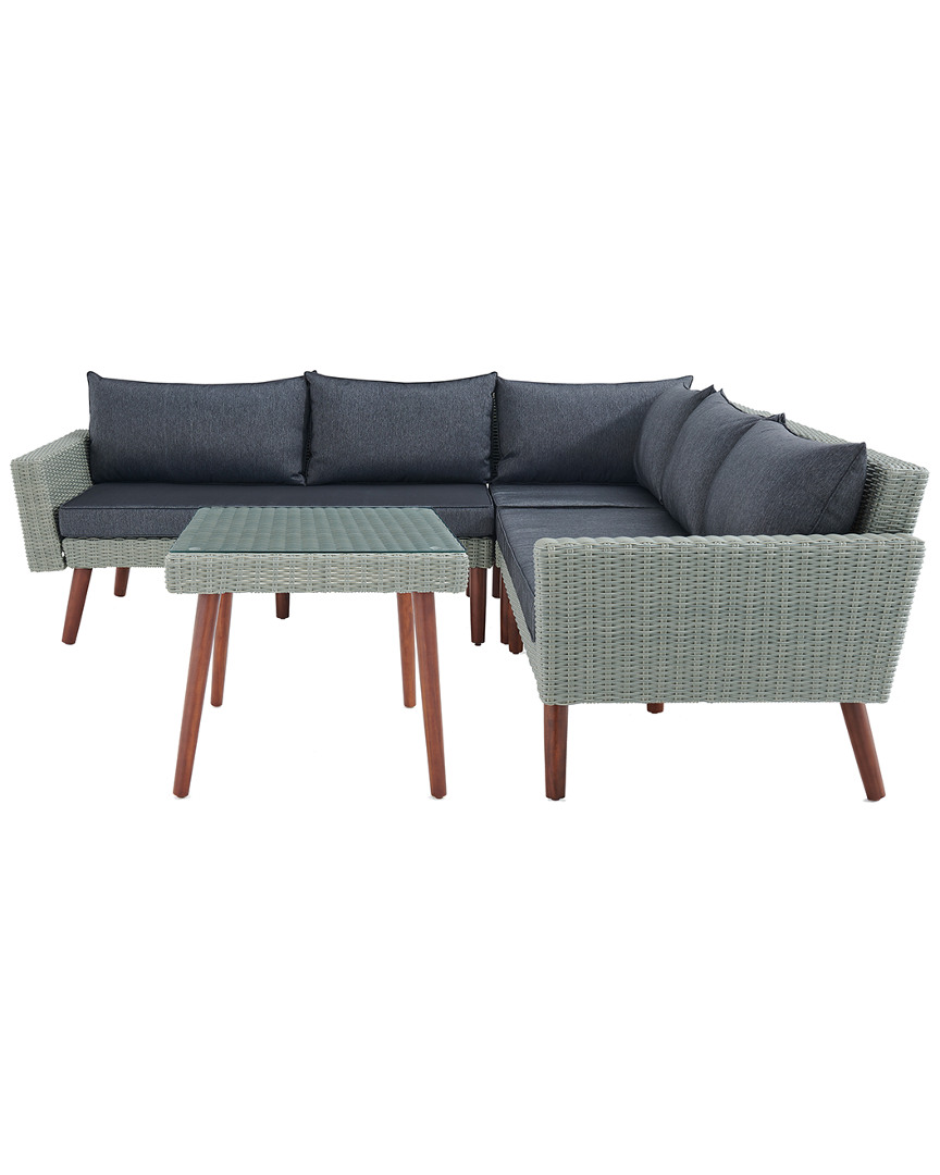 Alaterre Albany All-weather Wicker Outdoor Grey Corner Sectional Sofa With 26inh Square Cocktail Table Set