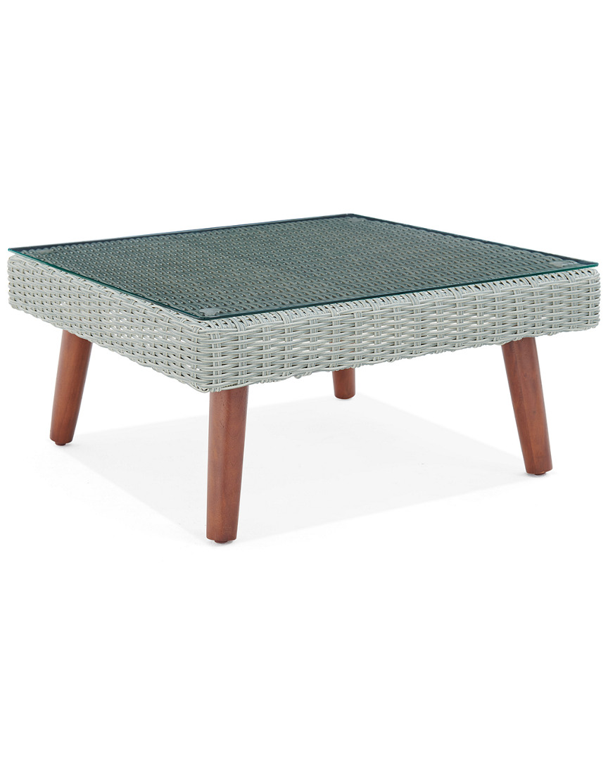 Alaterre Albany All-weather Wicker Outdoor Grey 29in Square Coffee Table With Glass Top
