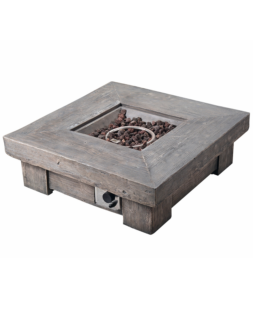 Peaktop Outdoor Retro Wood Look Square Propane Gas Fire Pit In Brown
