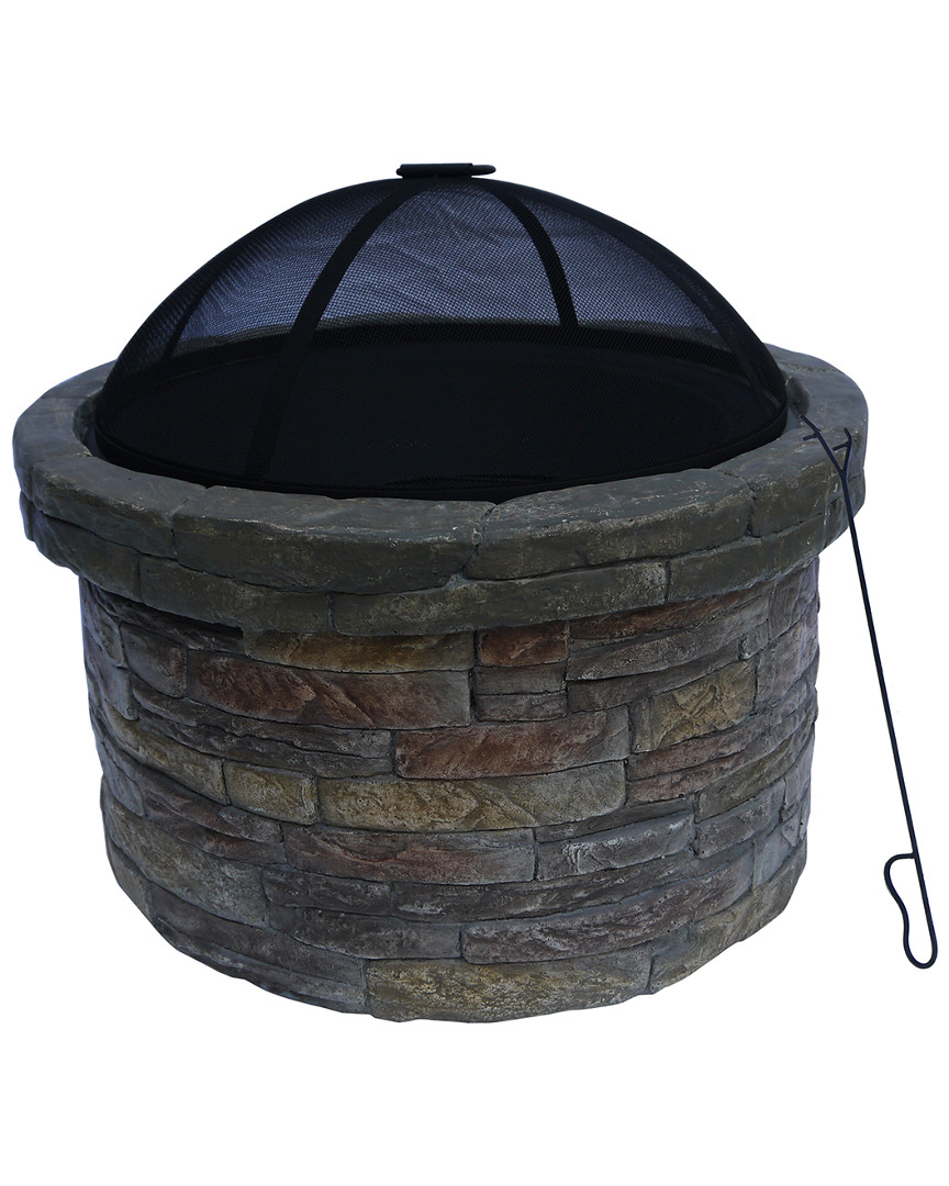Peaktop Outdoor Round Stone Fire Pit With Cover In Multicolor