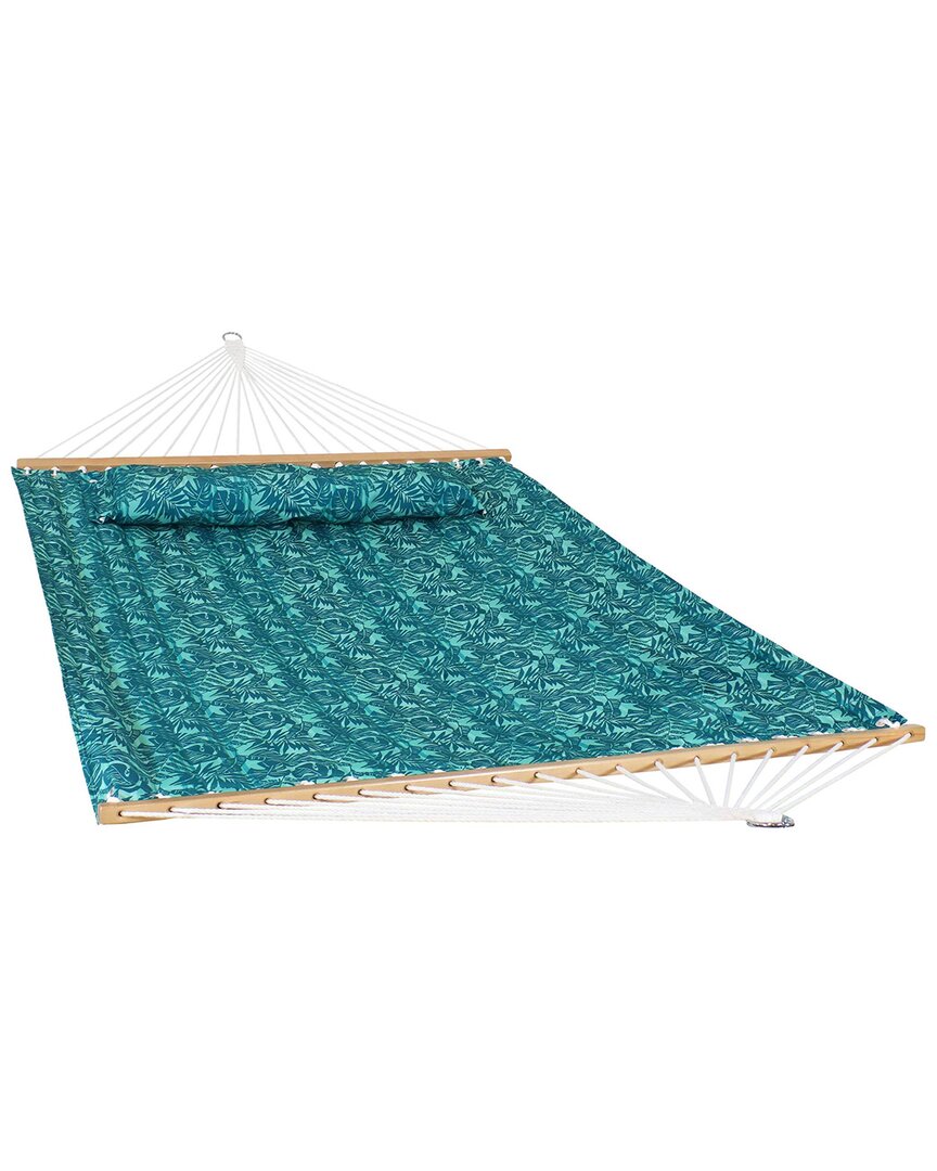 Sunnydaze 2-person Fabric Spreader Bar Hammock And Pillow In Blue